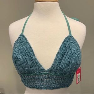 Teal Crochet Halter Bikini Top